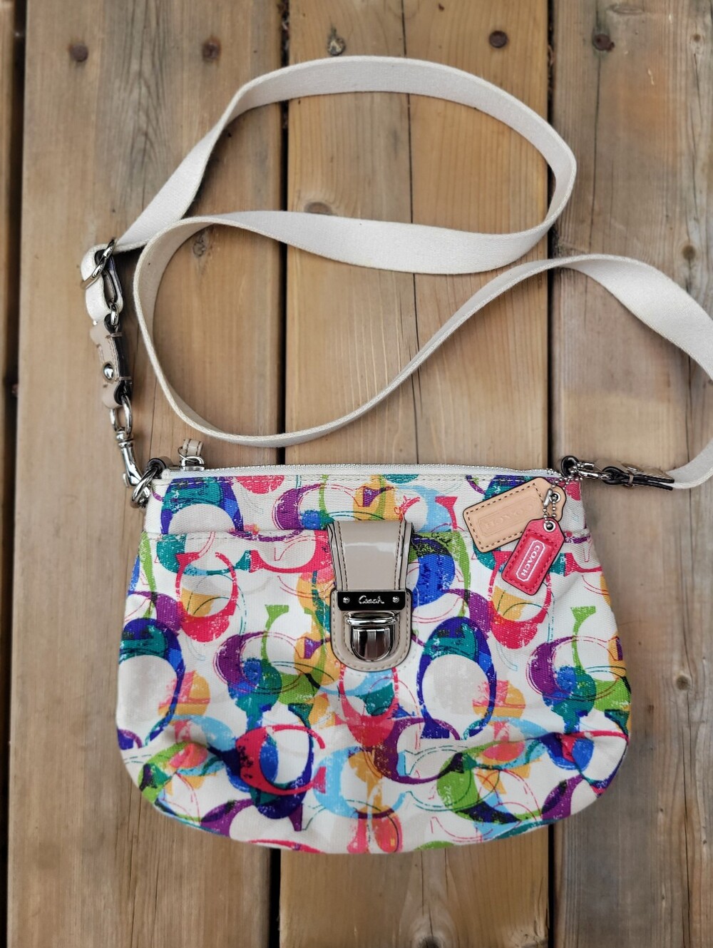 Coach Poppy Logo Print Crossbody Bag with White Strap - Picture 2 of 6
